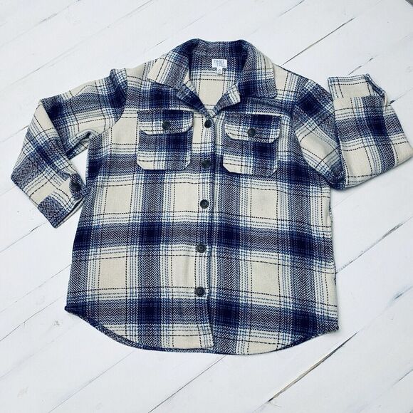 Women’s Time And Tru  Blue White  Button  Pocket Flannel Shacket Size M 8-10 - Picture 1 of 12